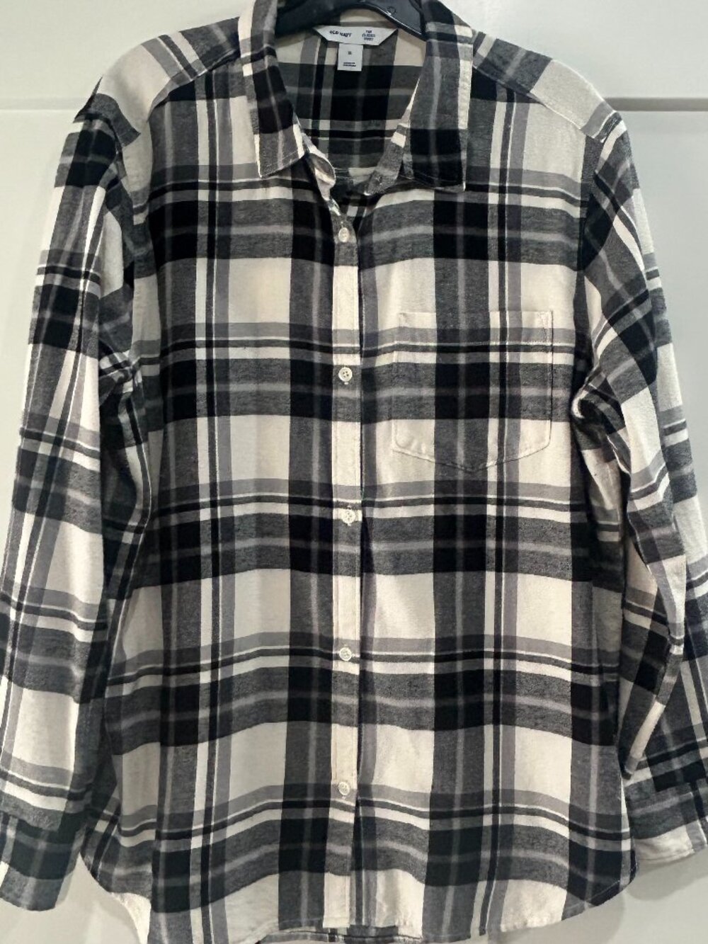 Old Navy Classic Plaid Button Down Shirt Black Gray XL